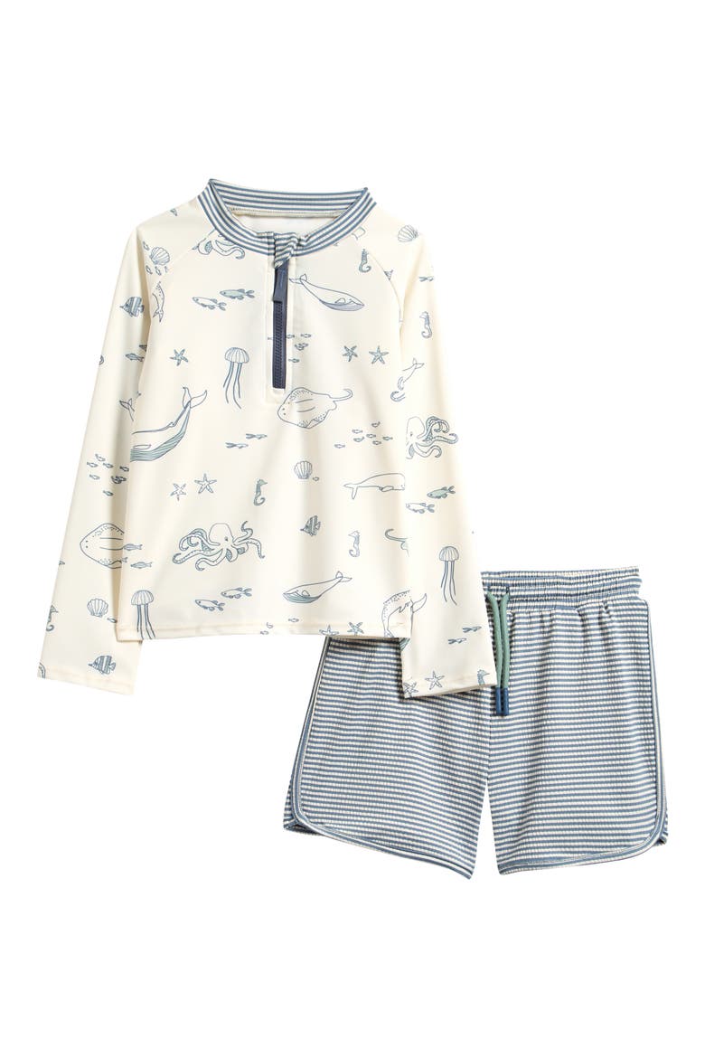Kids' Two-Piece Long Sleeve Rashguard & Trunks Swimsuit Set, Main, color, LIFE AQUATIC