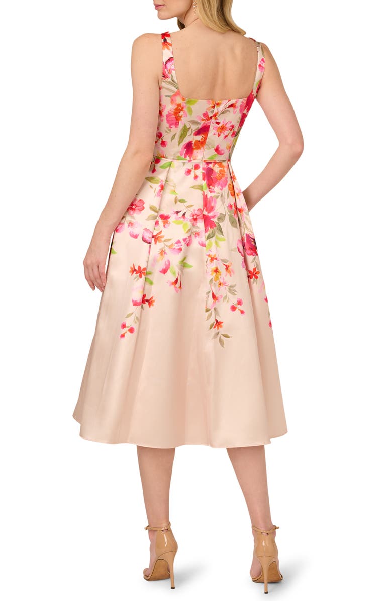 Adrianna Papell Border Floral Mikado Cocktail Dress, Alternate, color, 