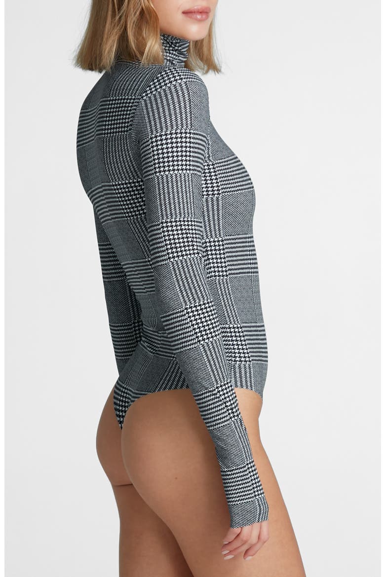 Classic Turtleneck Microfiber Thong Bodysuit, Alternate, color, HOUNDSTOOTH PLAID