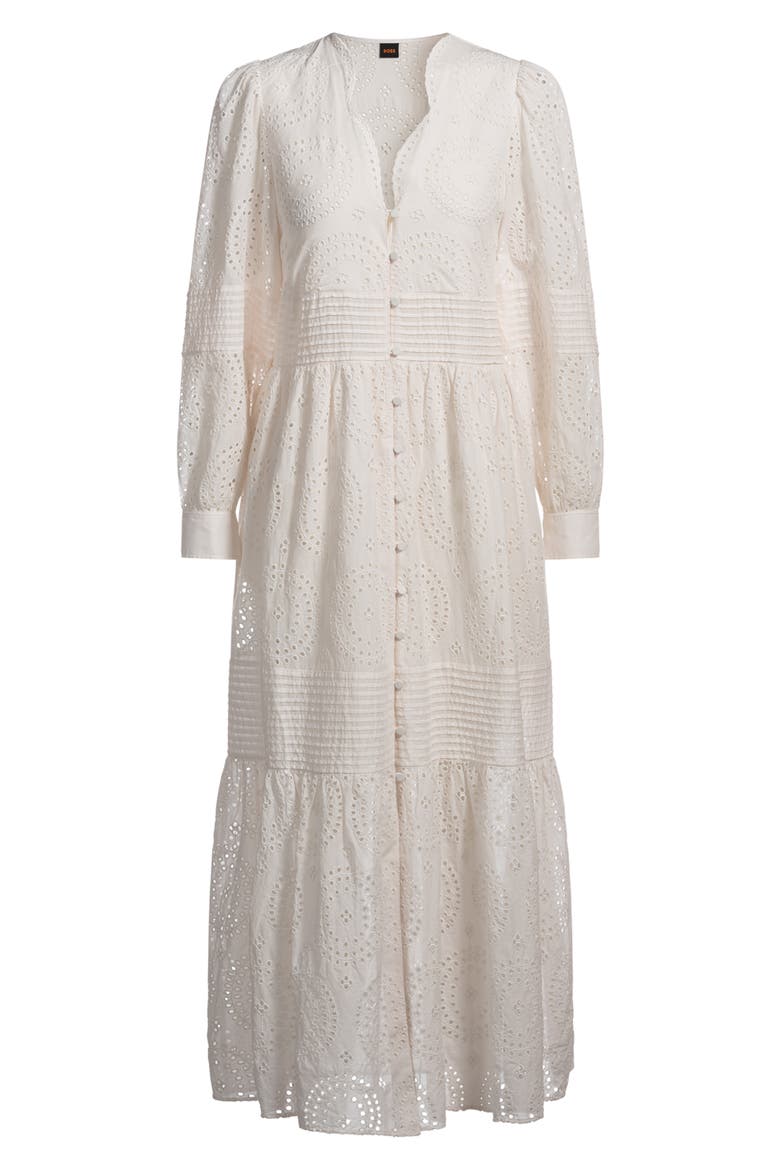 Dabrody Long Sleeve Eyelet Midi Dress, Alternate, color, OPEN WHT