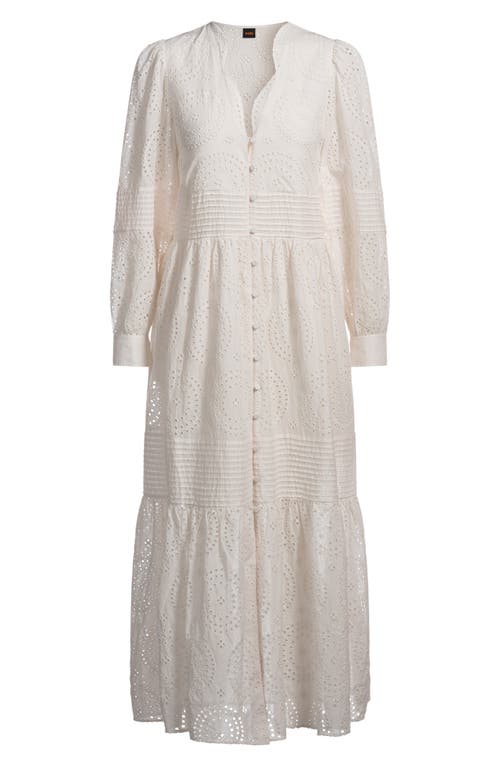 Hugo Boss Boss Orange Dabrody Long Sleeve Eyelet Midi Dress In White