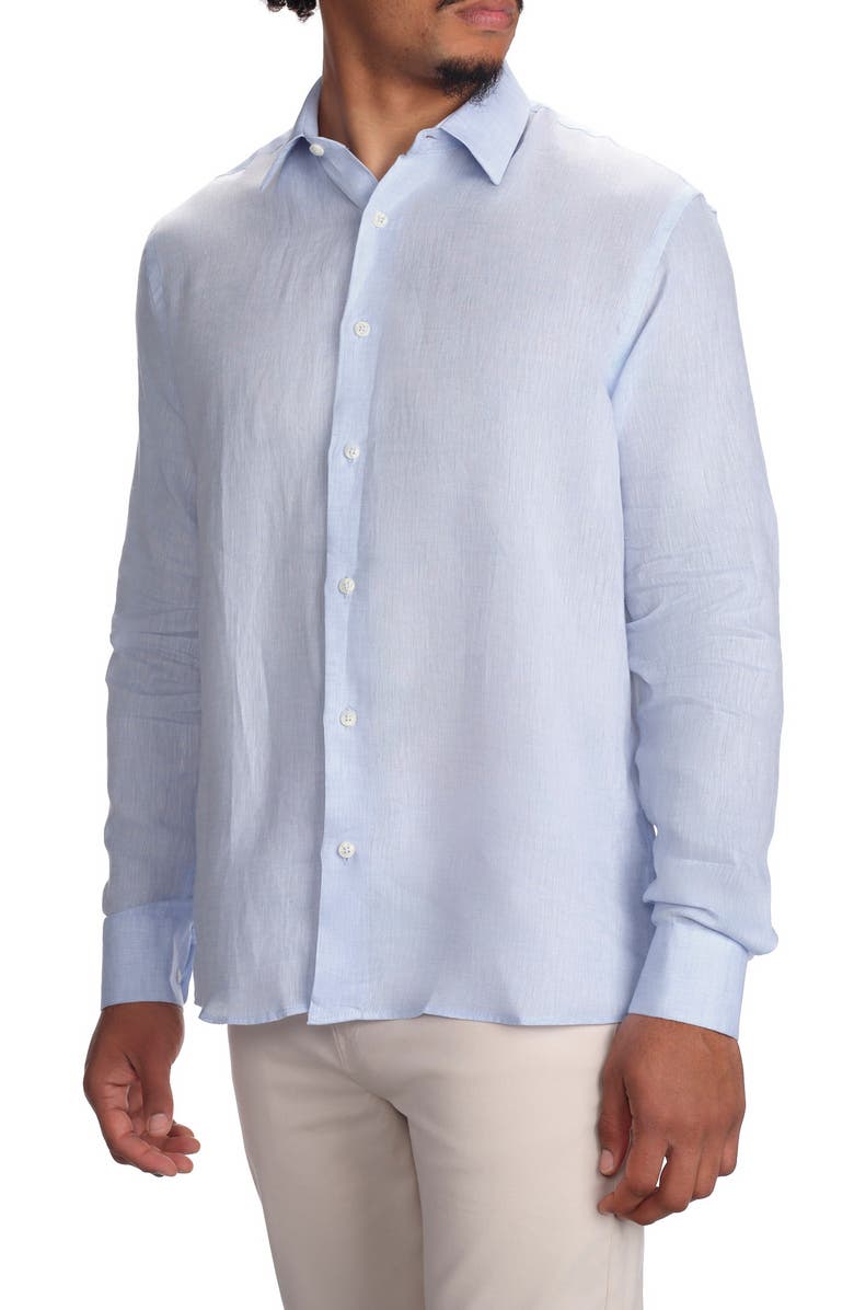 STUDIO GARNET LOS ANGELES Linen Long Sleeve Button-Down Shirt, Alternate, color, Lake