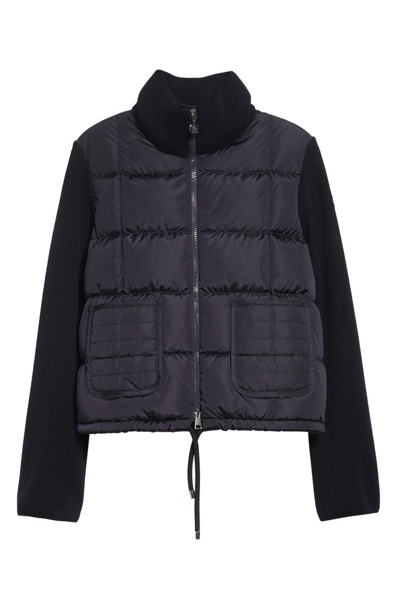Moncler Virgin Wool Knit & Down Cardigan, Alternate, color, Navy