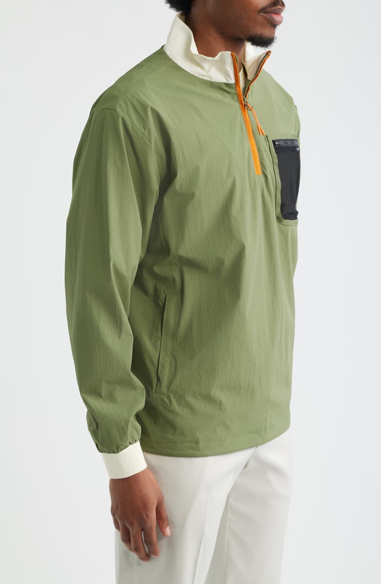 Malbon Golf Cascade Colorblock Quarter Zip Windshirt Pullover, Alternate, color, Olivine