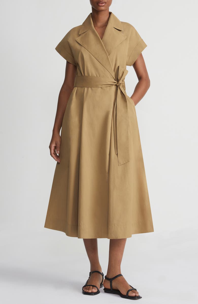 Lafayette 148 New York Belted Organic Cotton Poplin Wrap Dress, Main, color, 