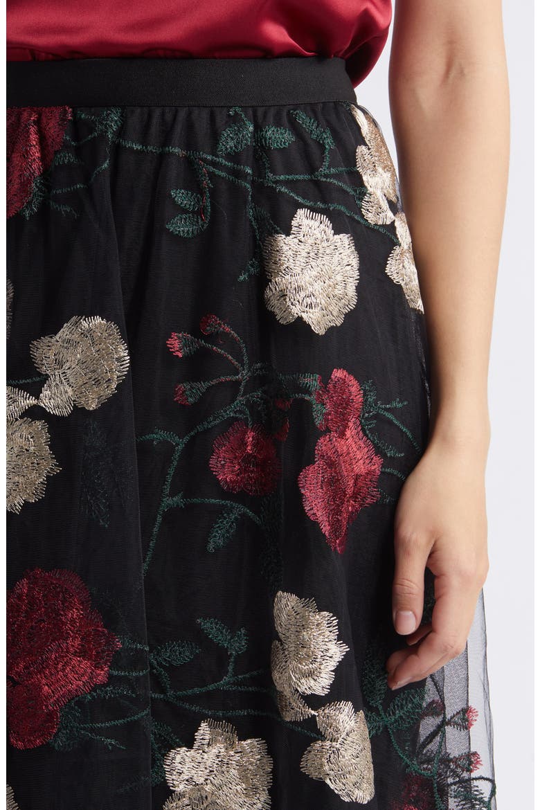 Virginia Floral Midi Skirt, Alternate, color, BLACK