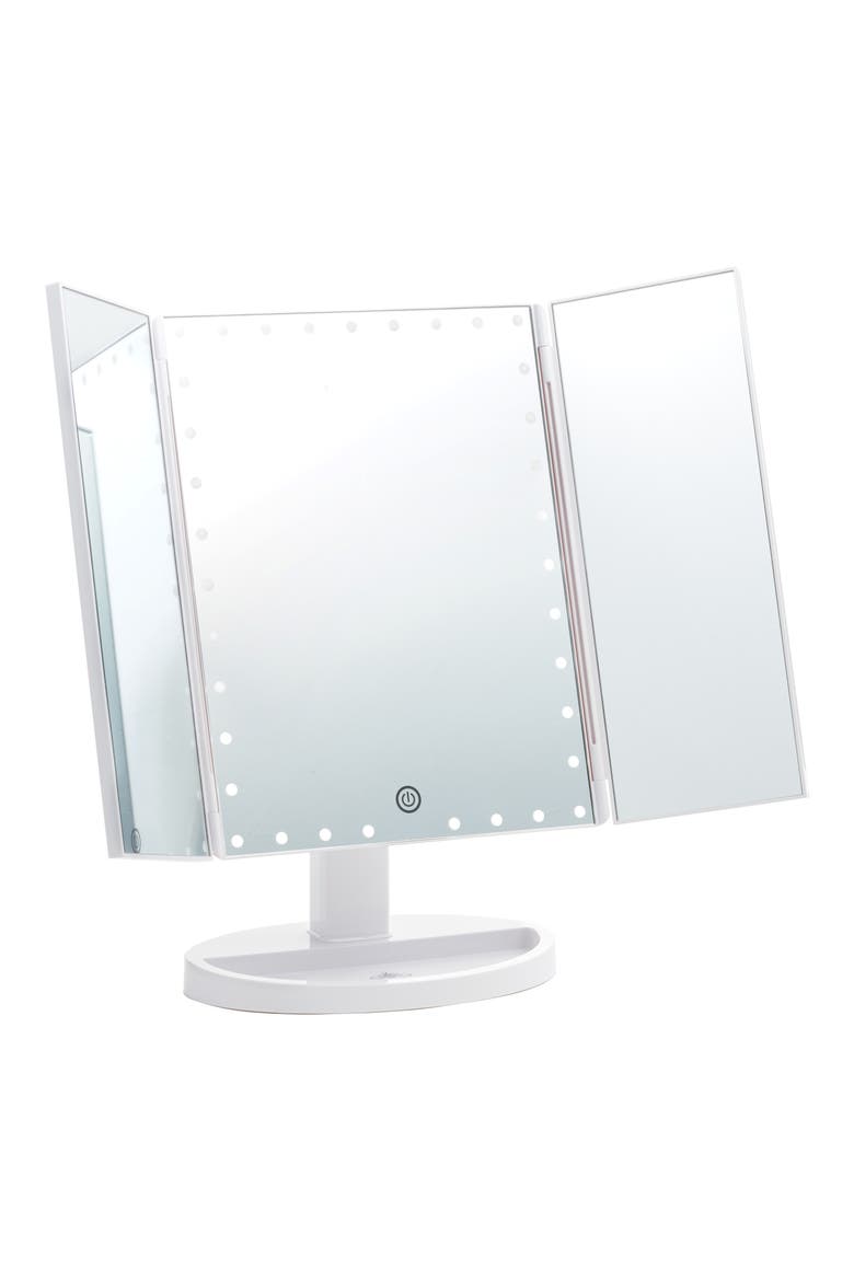 Touch Trifold XL Dimmable LED Makeup Mirror, Main, color, WHITE