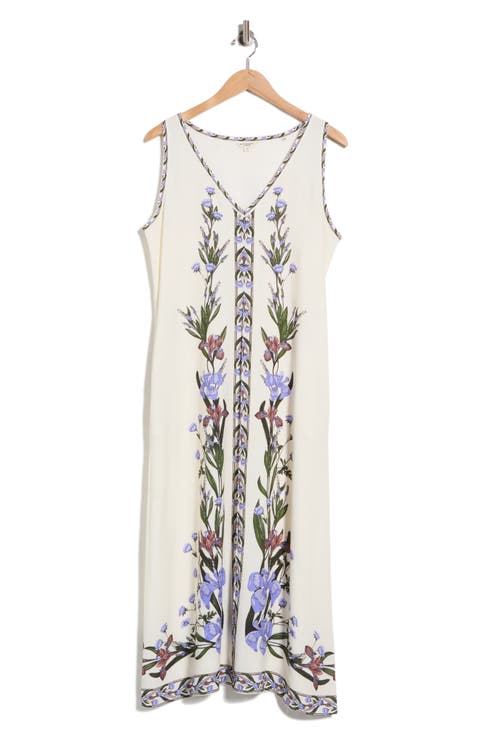 Border Print Sleeveless Maxi Dress