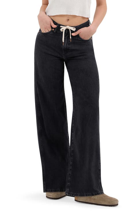 Tie Waist Wide Leg Jeans (Rinse Black)