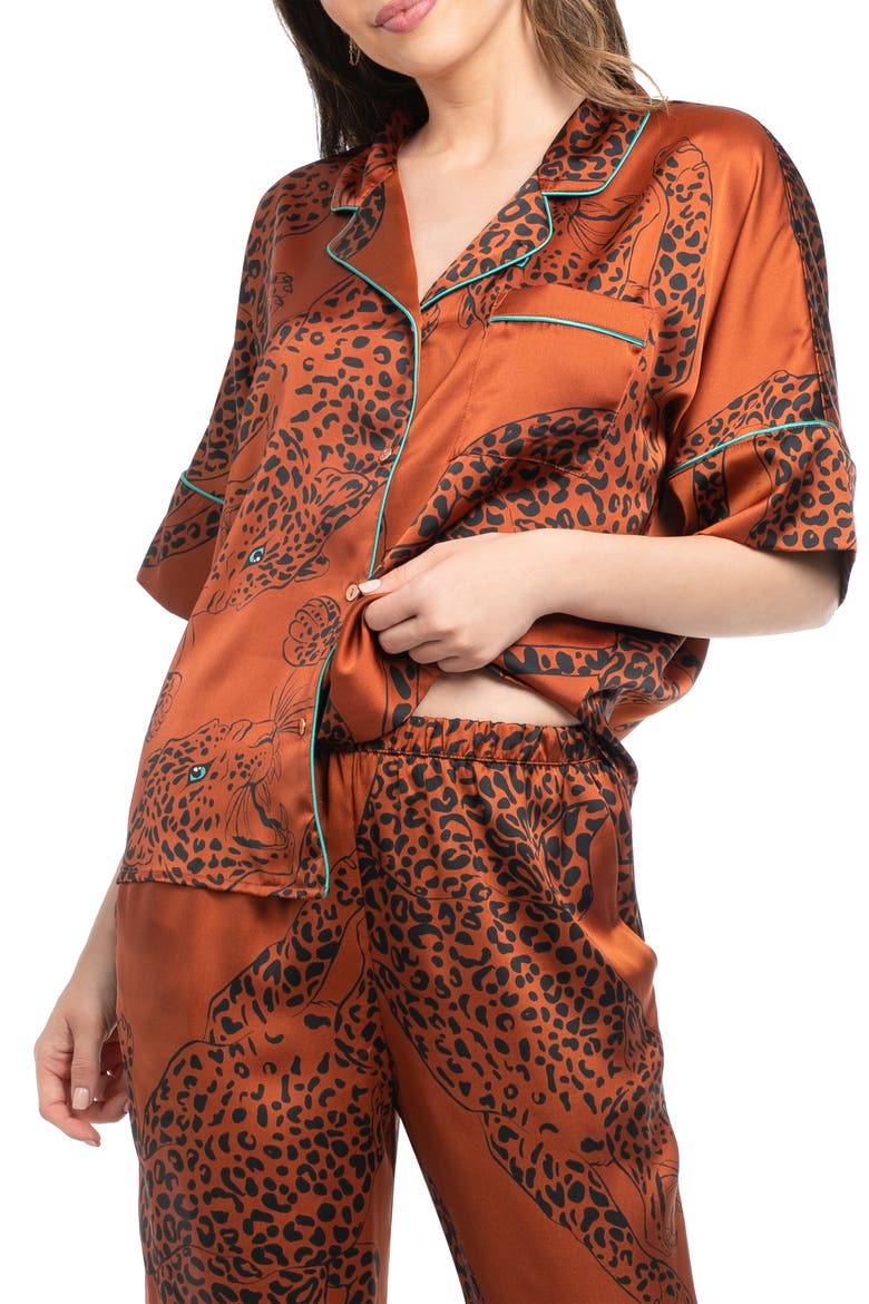 Tiger Print Satin Pajamas, Alternate, color, RUST