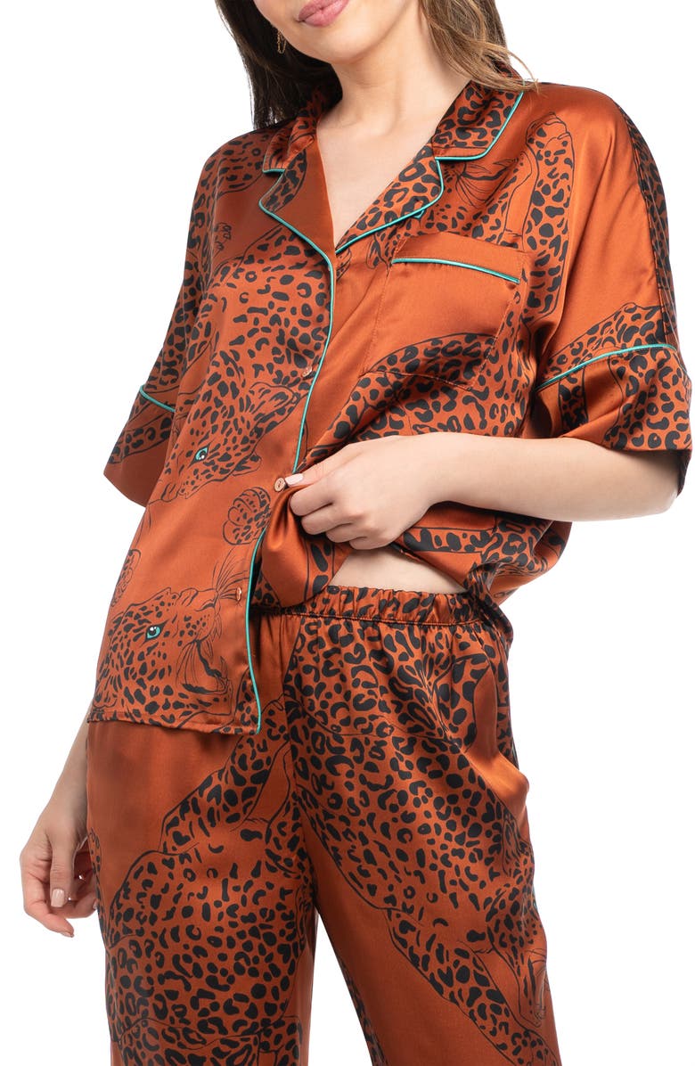 Midnight Bakery Tiger Print Satin Pajamas, Alternate, color,