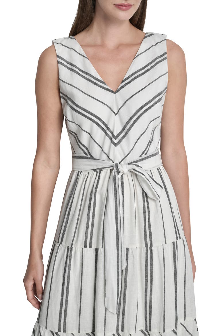 Stripe Sleeveless Linen Blend Midi Dress, Alternate, color, WHITE/BLACK