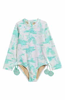 Shade Critters Kids' Mermaid Toile Long Sleeve One-Piece UPF 50+ Rashguard Swimsuit