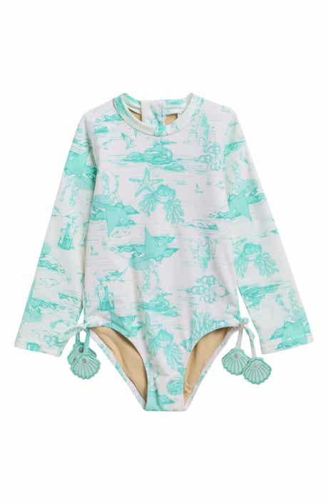 Shade Critters Kids' Mermaid Toile Long Sleeve One-Piece UPF 50+ Rashguard Swimsuit