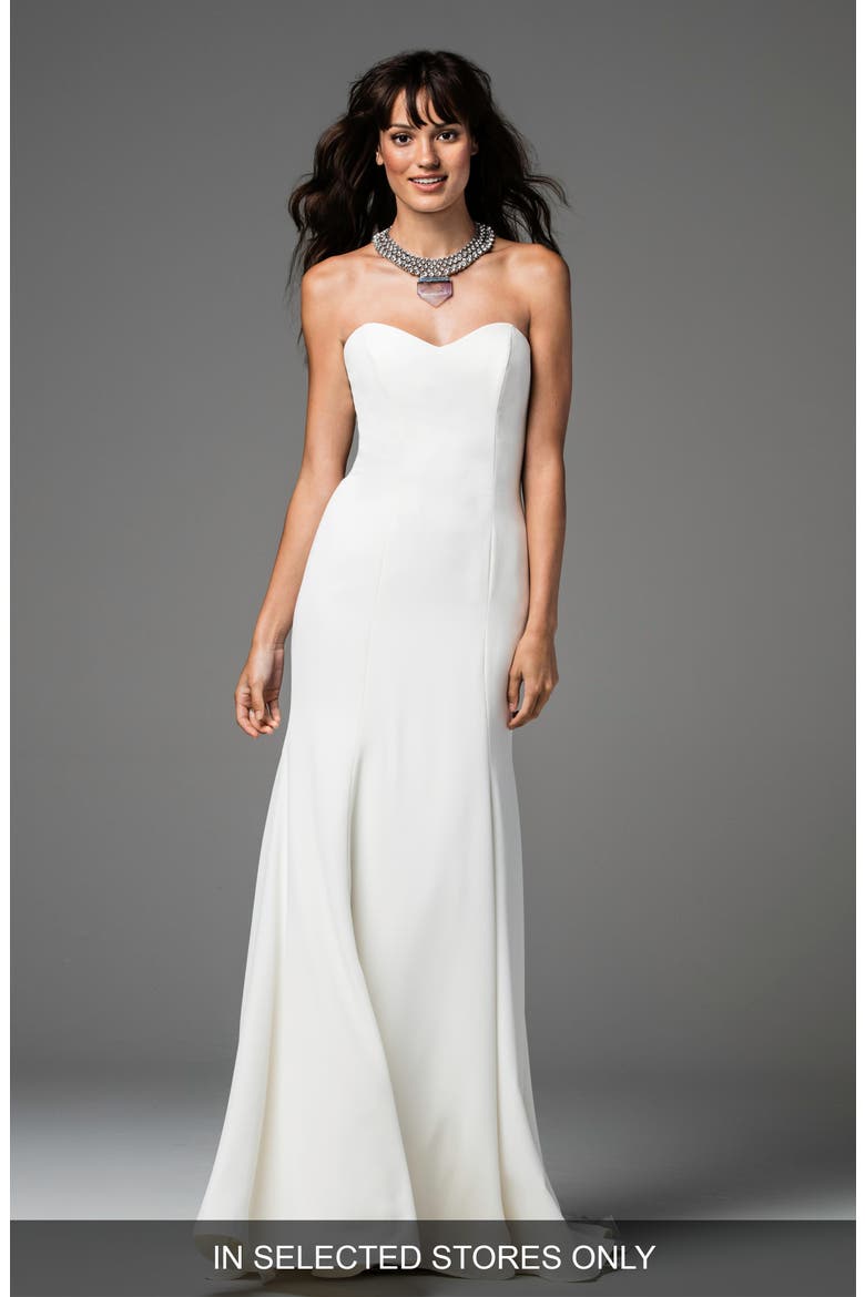 Caspia Strapless Georgette Fit & Flare Gown, Main, color, IVORY/IVORY