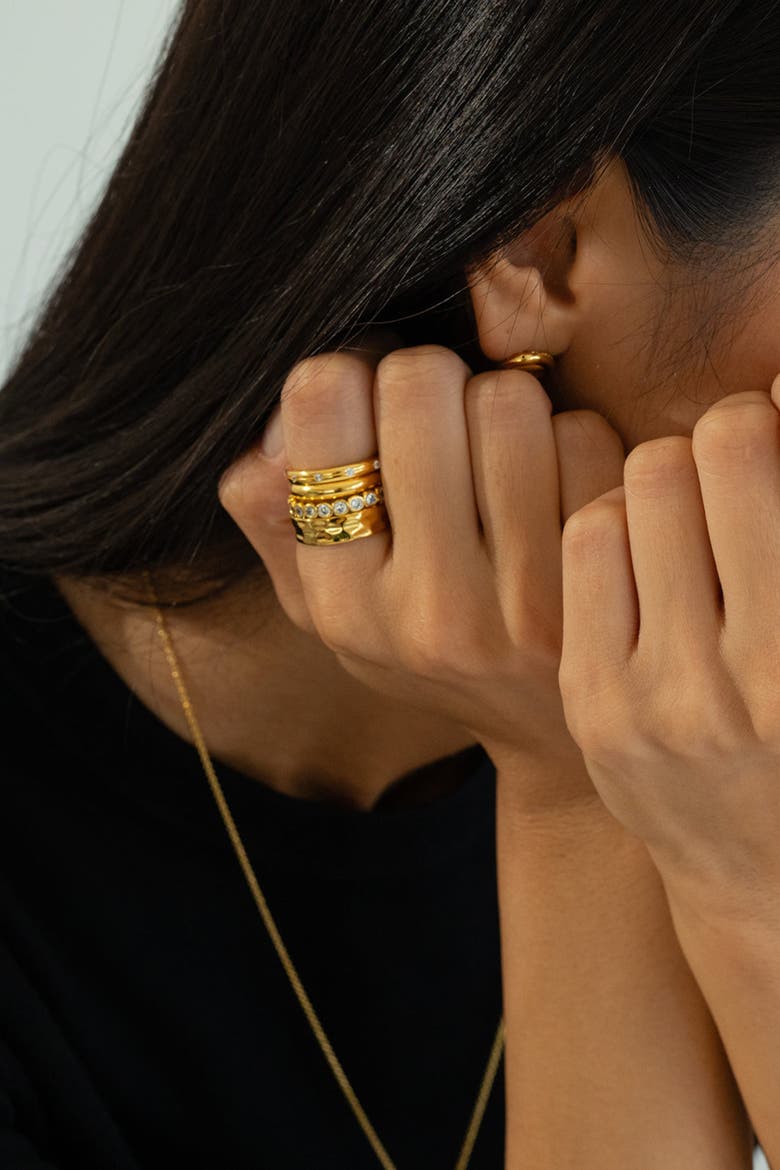 Sterling Silver 18k Gold Plated Fiona Ring Textured Statement Modern, Alternate, color, Gold