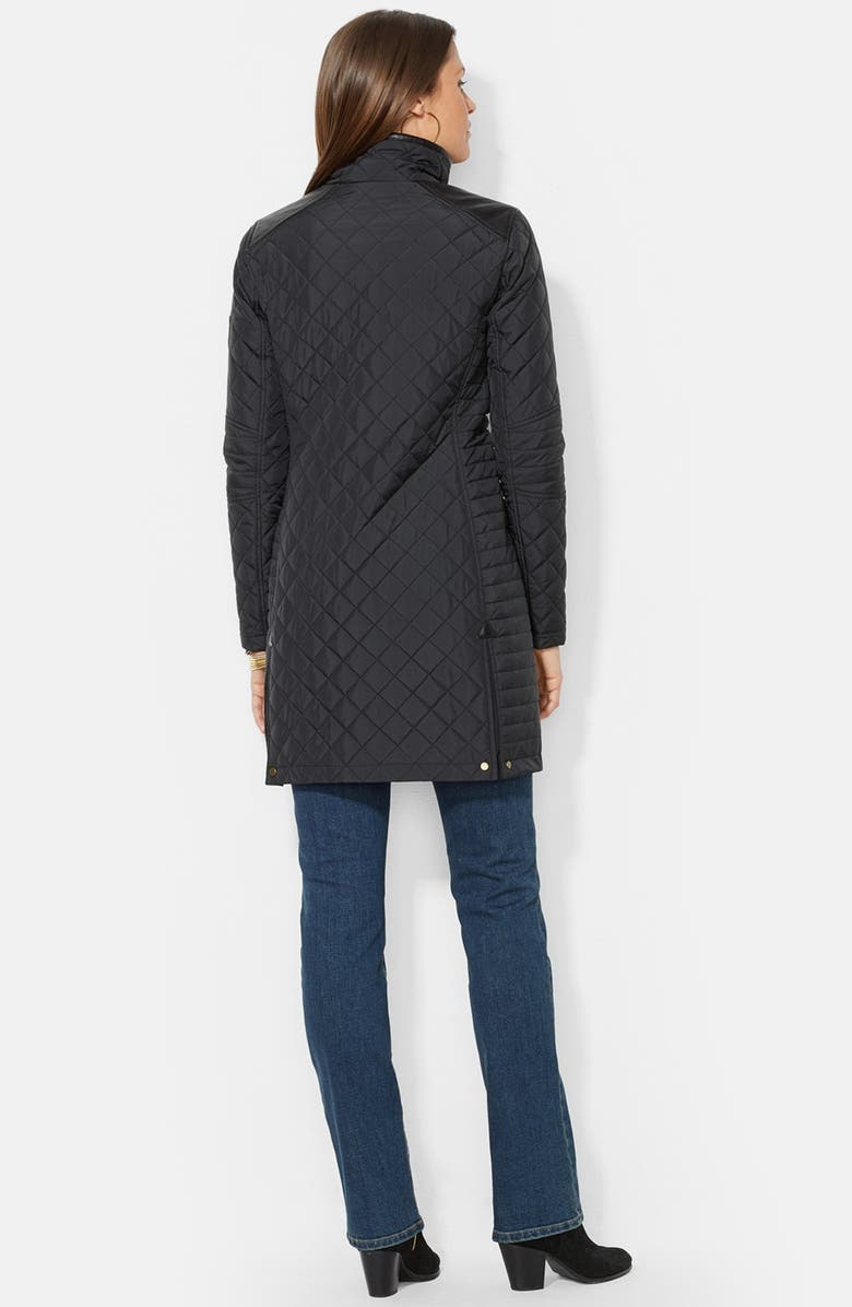 Lauren Ralph Lauren Faux Leather Trim Quilted Coat, Alternate, color, 