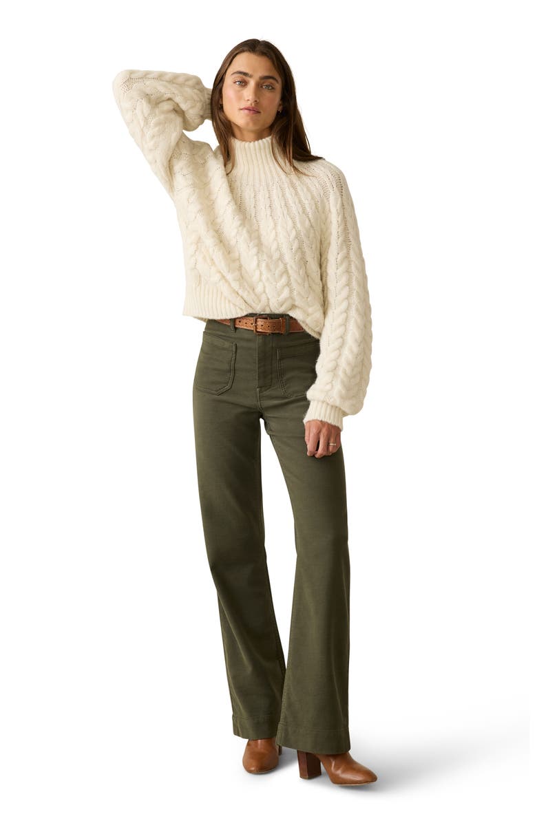 Faherty Frost Cable Stitch Turtleneck Alpaca Blend Sweater, Alternate, color, Cream