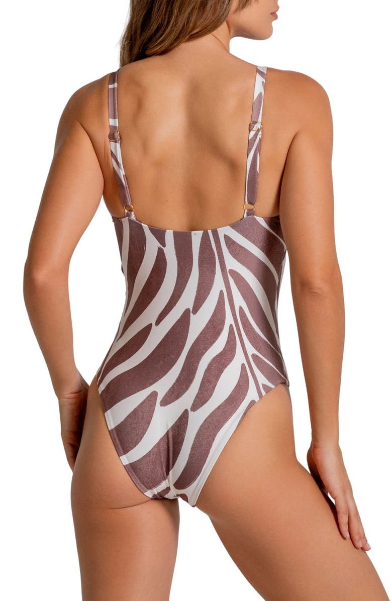 Cosita Linda Bead Trim Lace-Up One-Piece Swimsuit, Alternate, color, Vanilla Custard