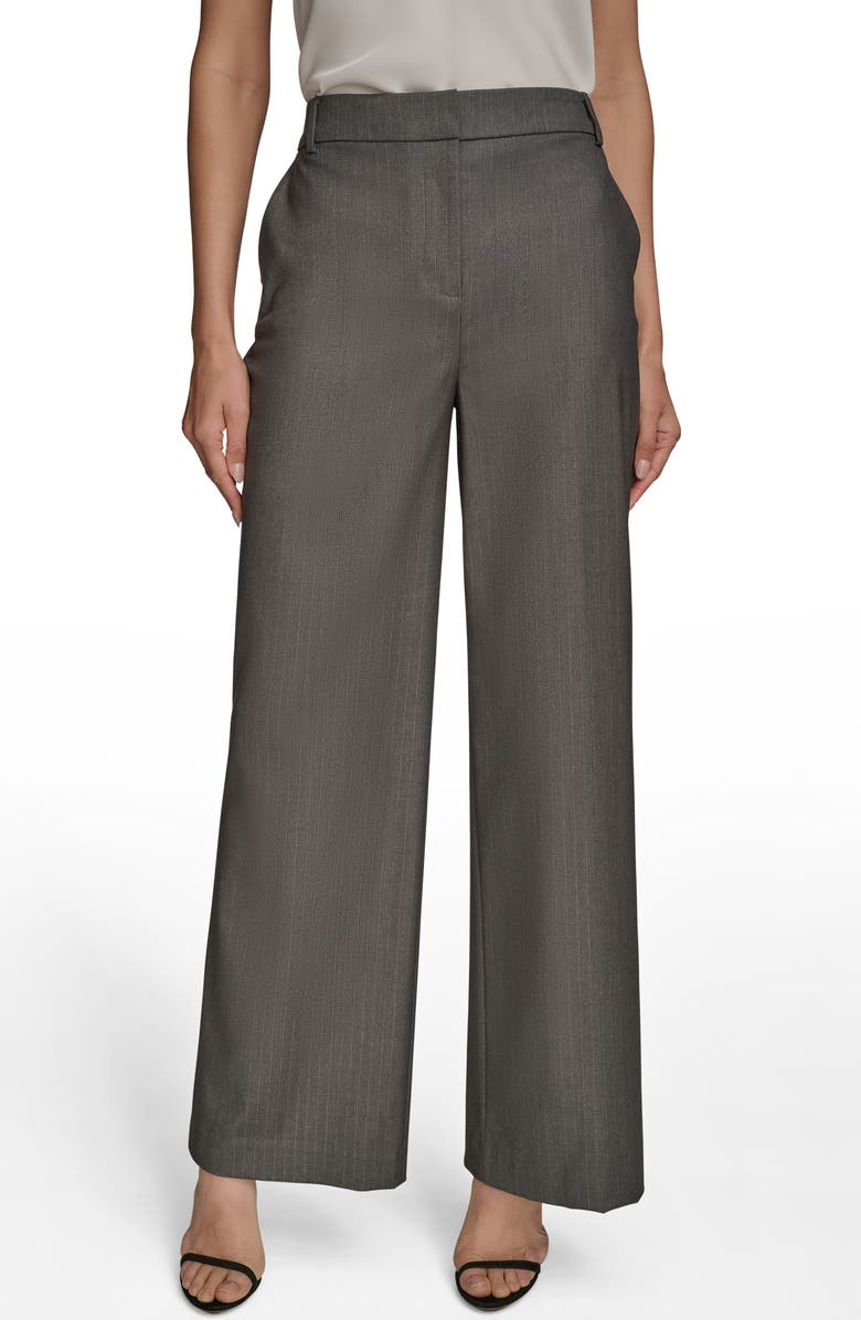 Donna Karan New York Flat Front Pinstripe Pants, Main, color, Grey/ Silver