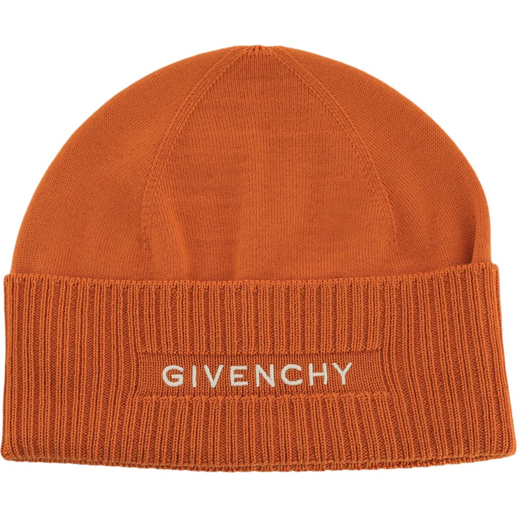 Givenchy Logo Wool Beanie In Orange