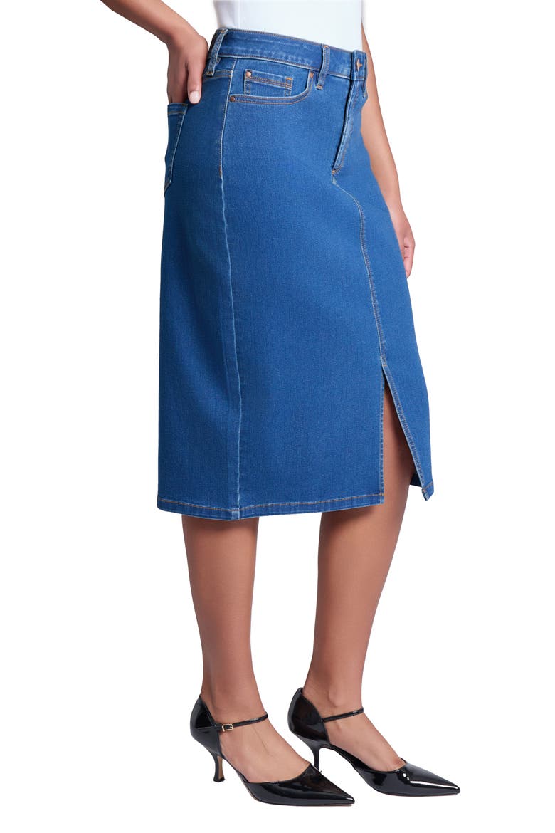 City Slit Front Denim Midi Skirt, Alternate, color, SHORE WASH