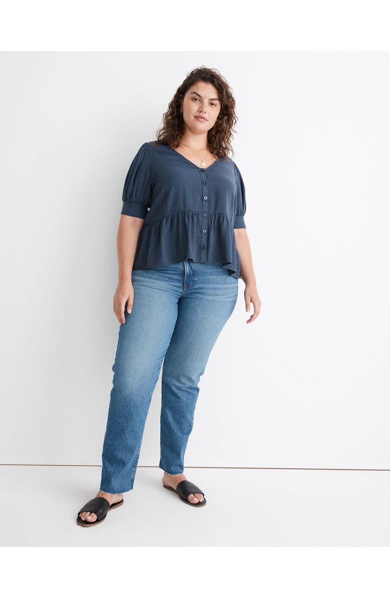 Madewell Drapeweave Puff Sleeve Peplum Top, Alternate, color, 