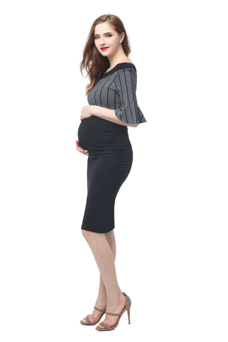 Josephine Off the Shoulder Body-Con Maternity Dress, Alternate, color, BLACK/ GRAY
