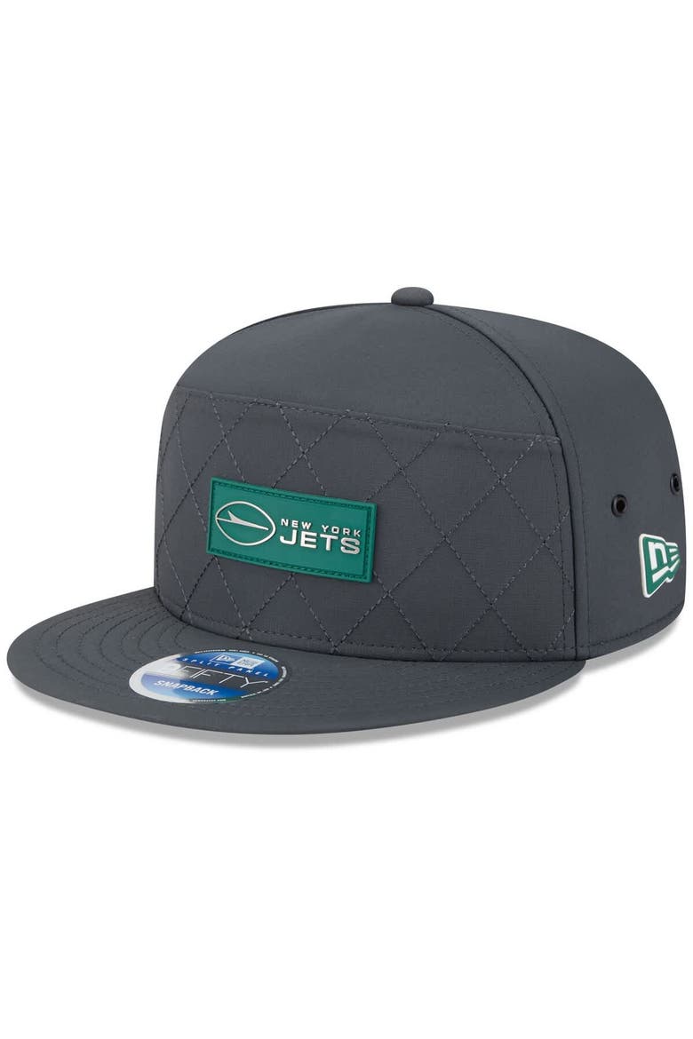 Men's New Era Charcoal New York Jets 2025 Sideline Cold Weather Split Panel 9FIFTY Snapback Hat, Main, color, Charcoal