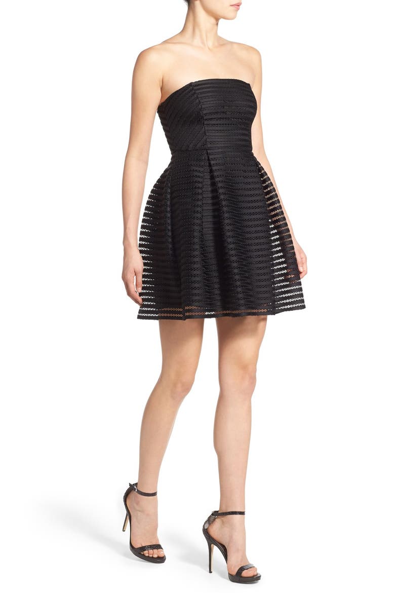 Strapless Fit & Flare Dress, Alternate, color, BLACK