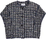 ST. JOHN Fringe Cap Sleeve Multicolor Check Tweed Jacket