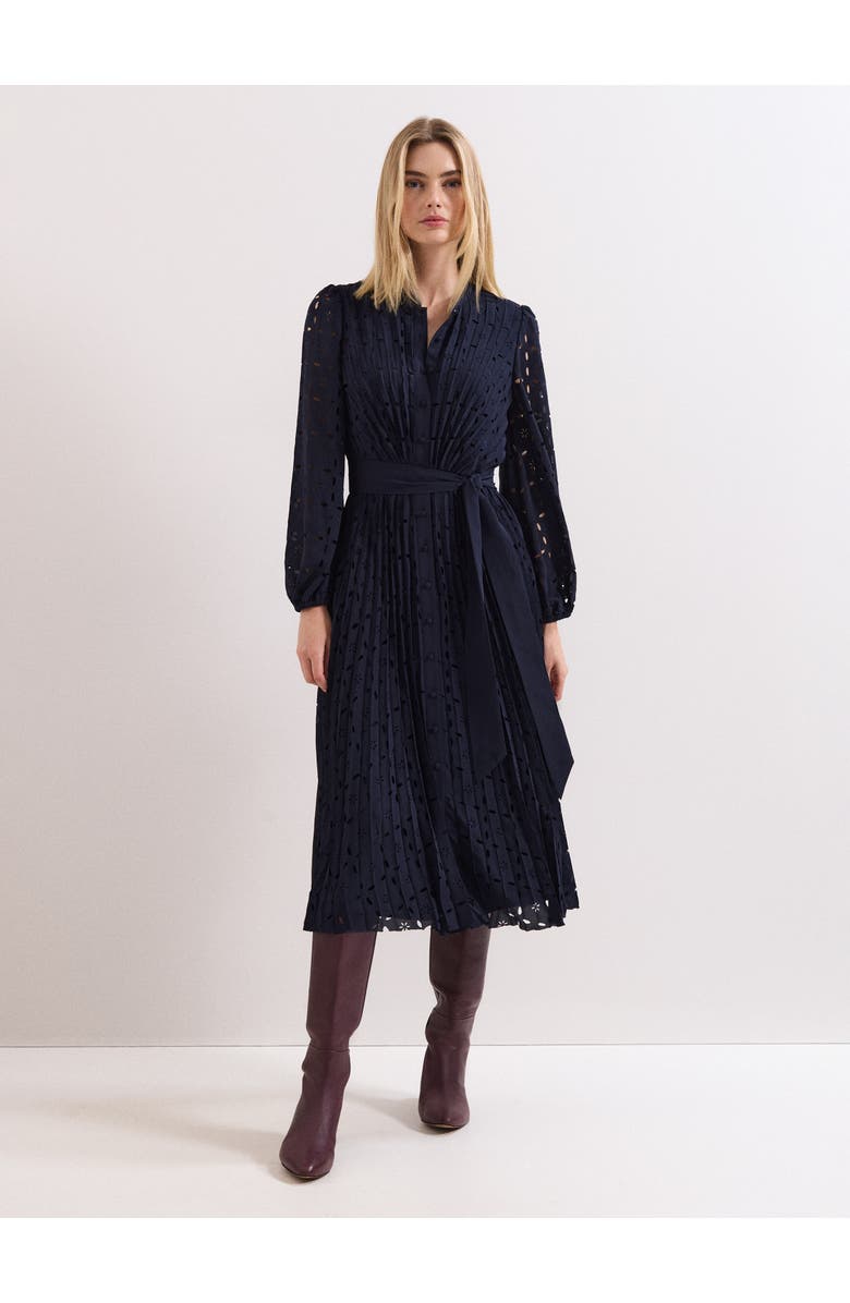Phase Eight Marina Pleated Midi Dress, Main, color, Navy