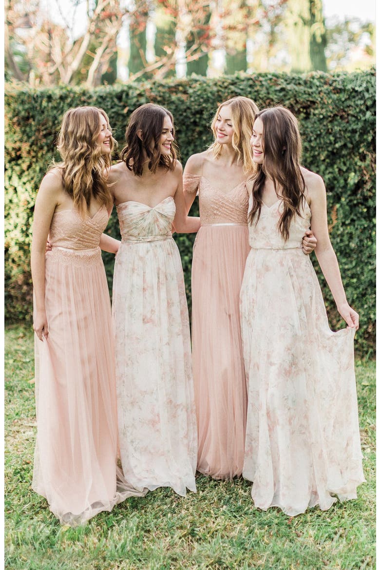 Inesse V-Neck Chiffon Gown, Alternate, color, BLUSH MULTI