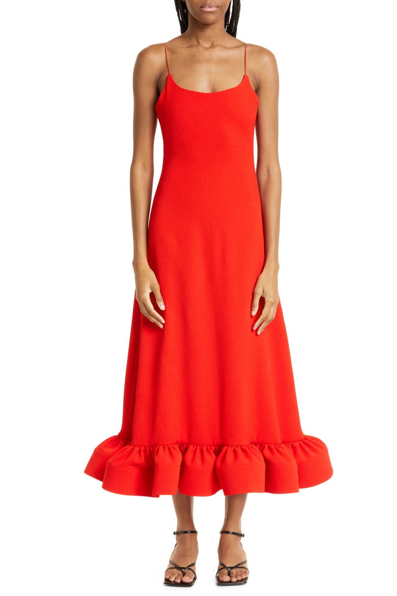 Dire Ruffle Hem Maxi Dress, Main, color, ORANGE