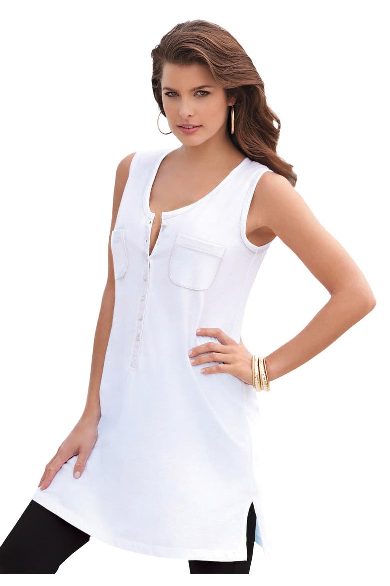 Plus Size Ultimate Henley Tunic Tank, Main, color, WHITE