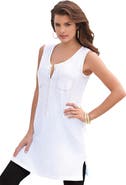 Roaman's Plus Size Ultimate Henley Tunic Tank