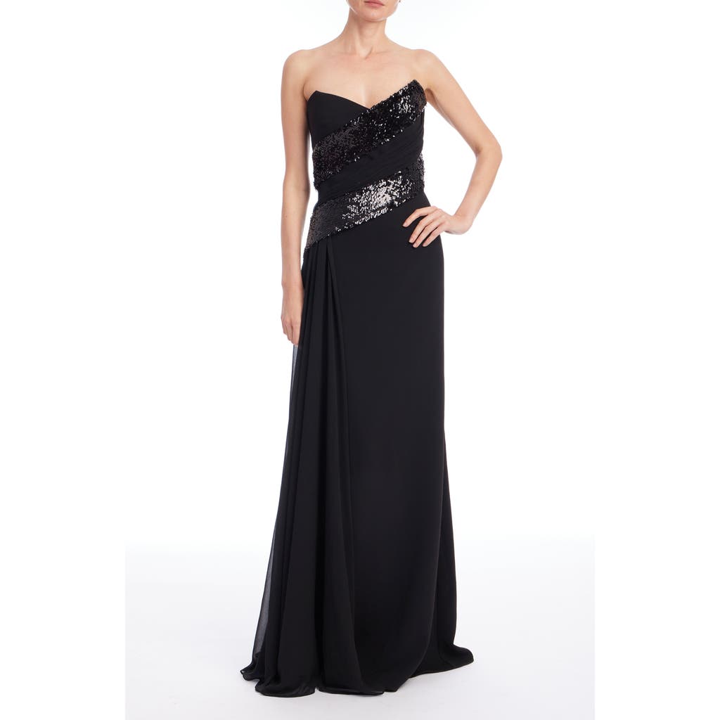 Badgley Mischka Collection Sequin Strapless Gown In Black