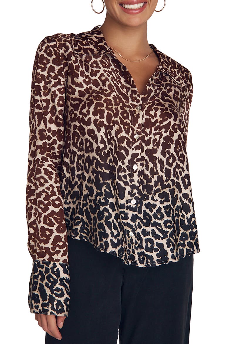 Ombré Leopard Print Button-Up Shirt, Main, color, OMBRE LEOPARD PRINT
