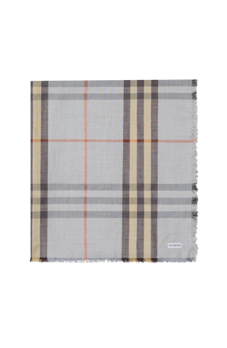 Burberry Wide Reversible Check Wool Silk Scarf, Main, color, Wave Blue/Pebble Beige