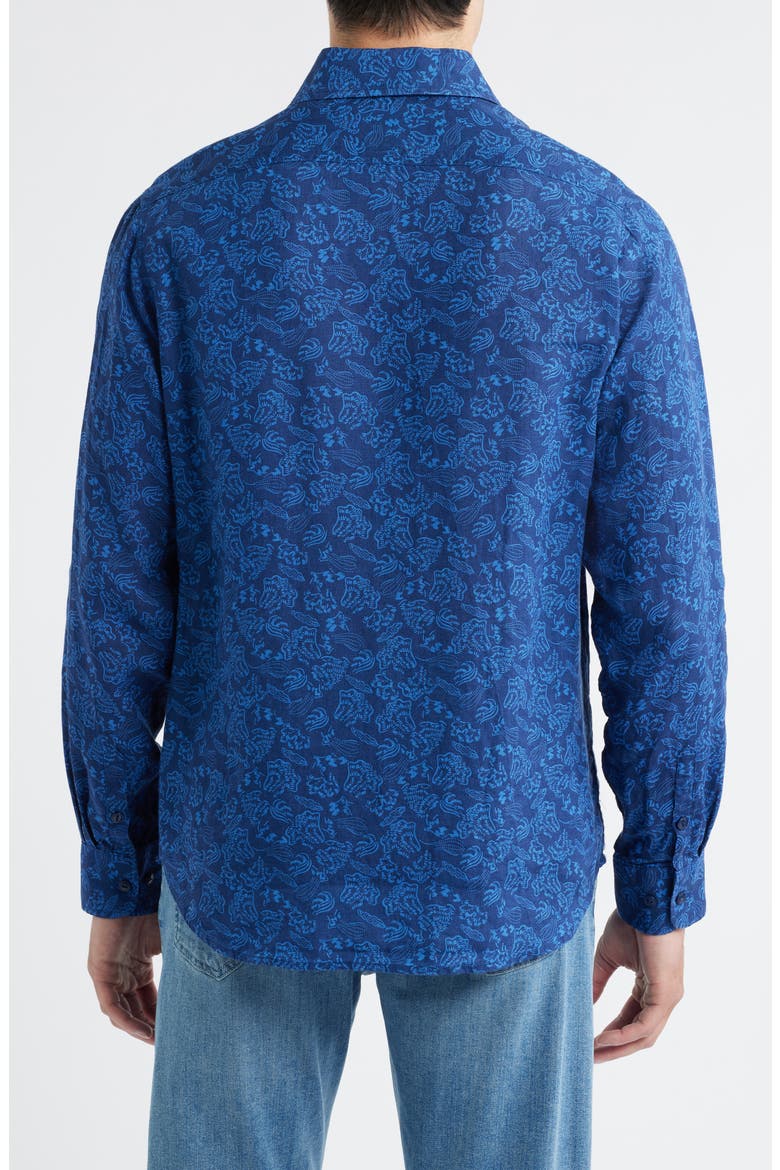 Floral Linen Button-Up Shirt, Alternate, color, DARK BLUE