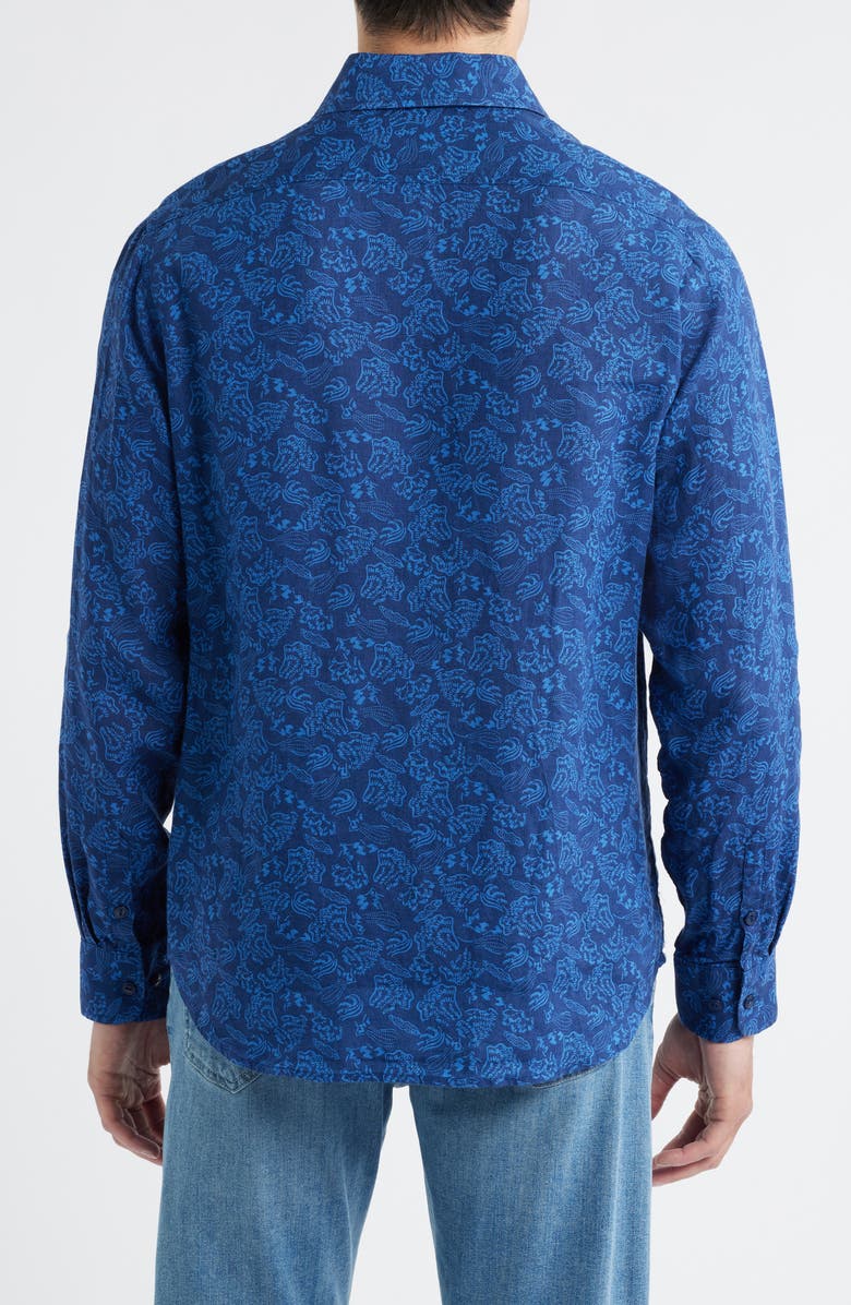 Schott NYC Floral Linen Button-Up Shirt, Alternate, color, Dark Blue