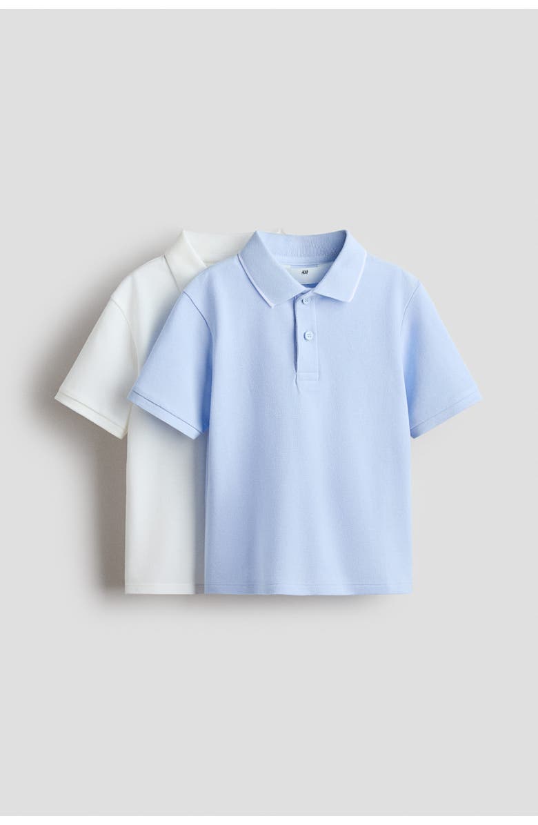 H&M 2-pack cotton piqué polo shirts, Main, color, Light Blue/White