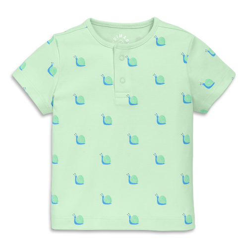 Primary Baby Organic Henley Tee In Baby Bugs In Light Clover Snails