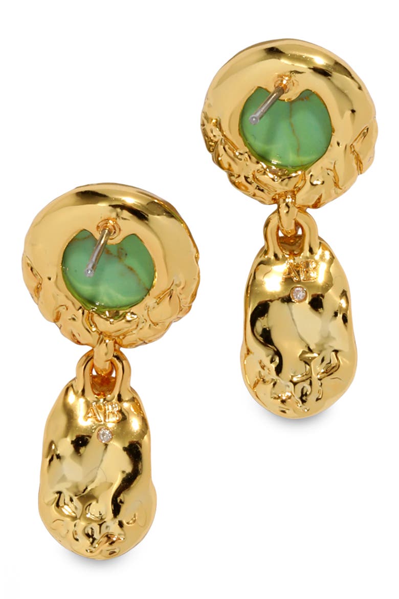 Brut Reconstituted Turquoise Coin Drop Earrings, Alternate, color, GREEN/ GOLD