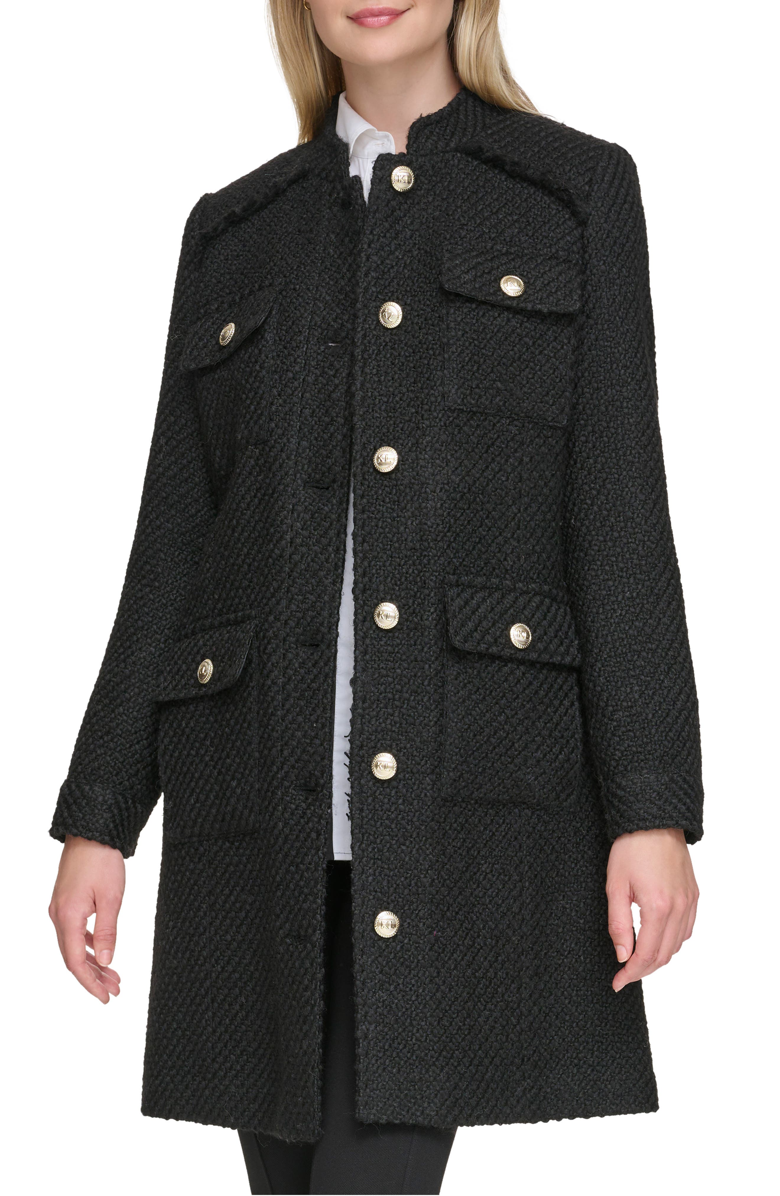KARL LAGERFELD PARIS Belted Wool Blend Coat