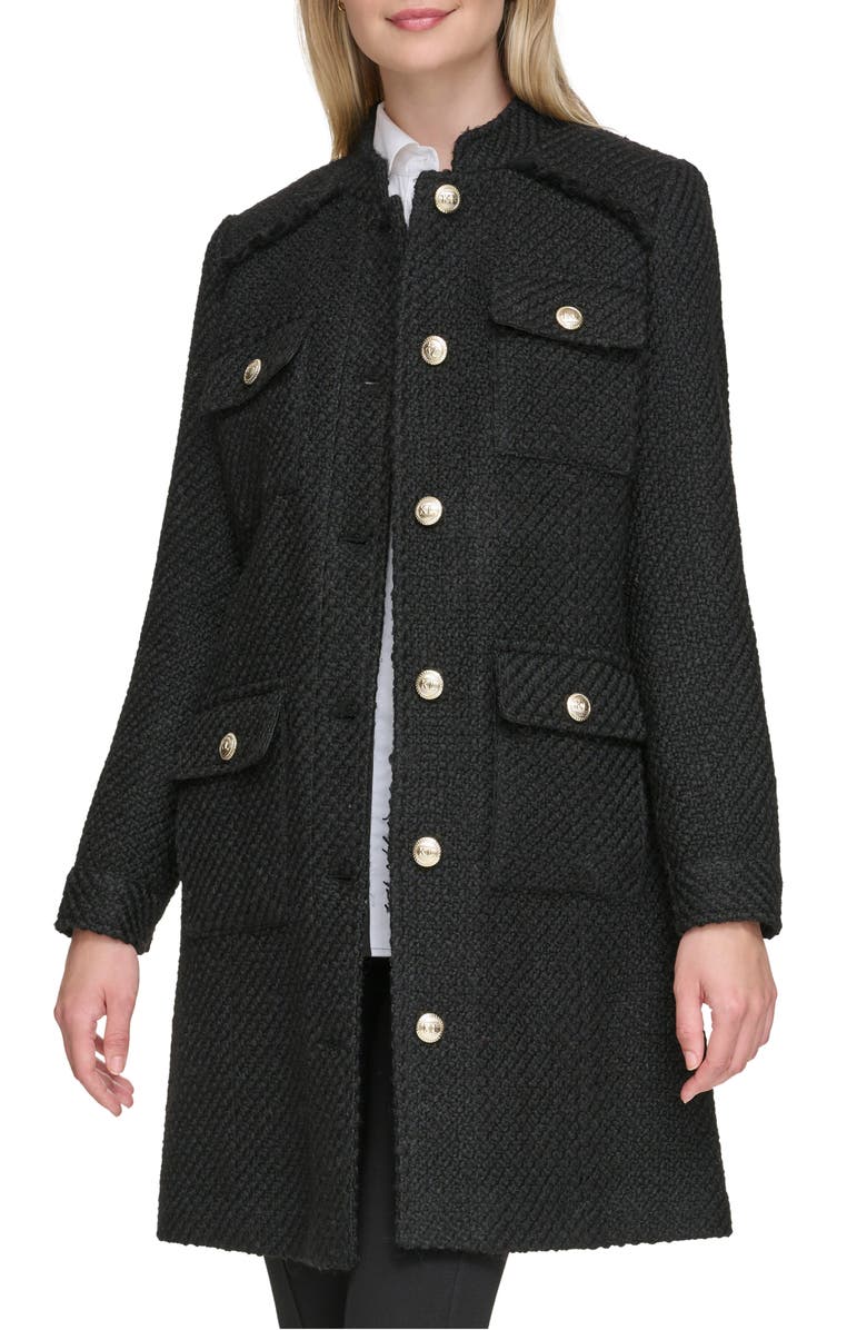 KARL LAGERFELD PARIS Belted Wool Blend Coat, Main, color, Black