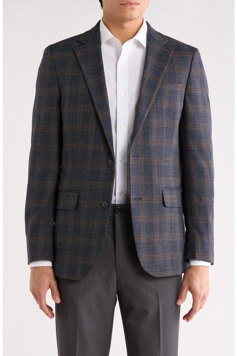 Plaid Notch Lapel Blazer, Main, color, BLUE/ BROWN