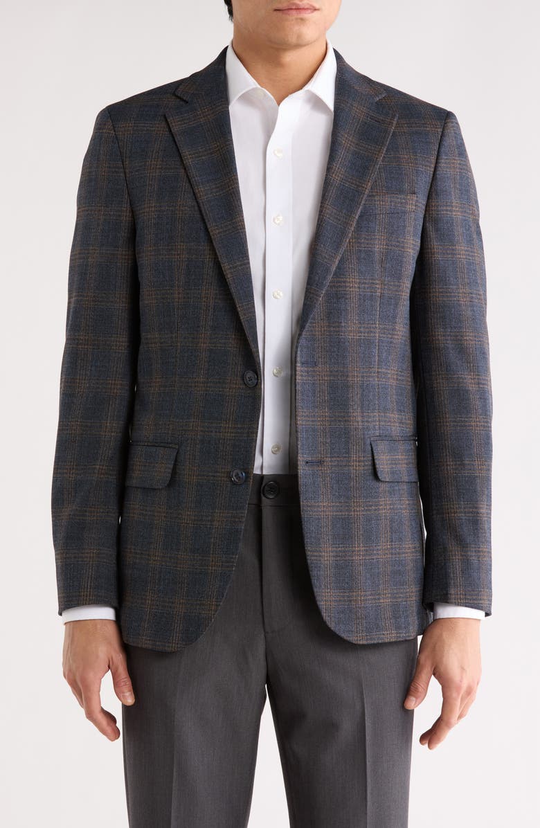 Original Penguin Plaid Notch Lapel Blazer, Main, color, Blue/ Brown