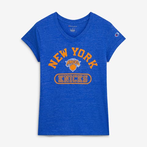 Women's Champion Blue New York Knicks Tri-Blend V-Neck T-Shirt