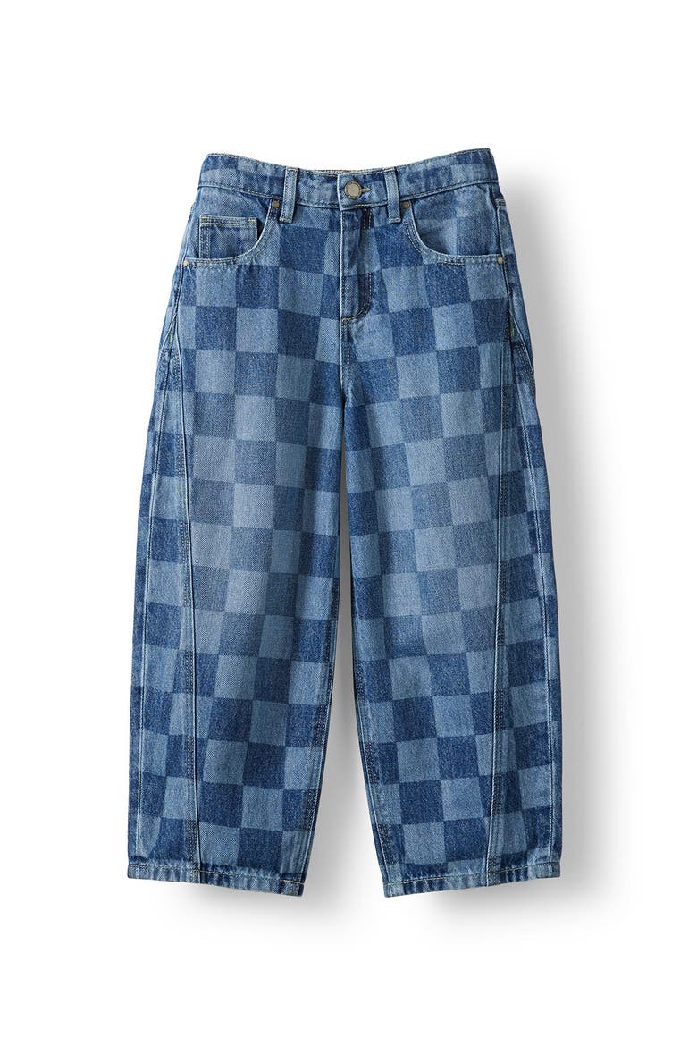 Kid's Unisex Super Barrel Leg Denim Jean, Main, color, Portsea Dark Blue Check
